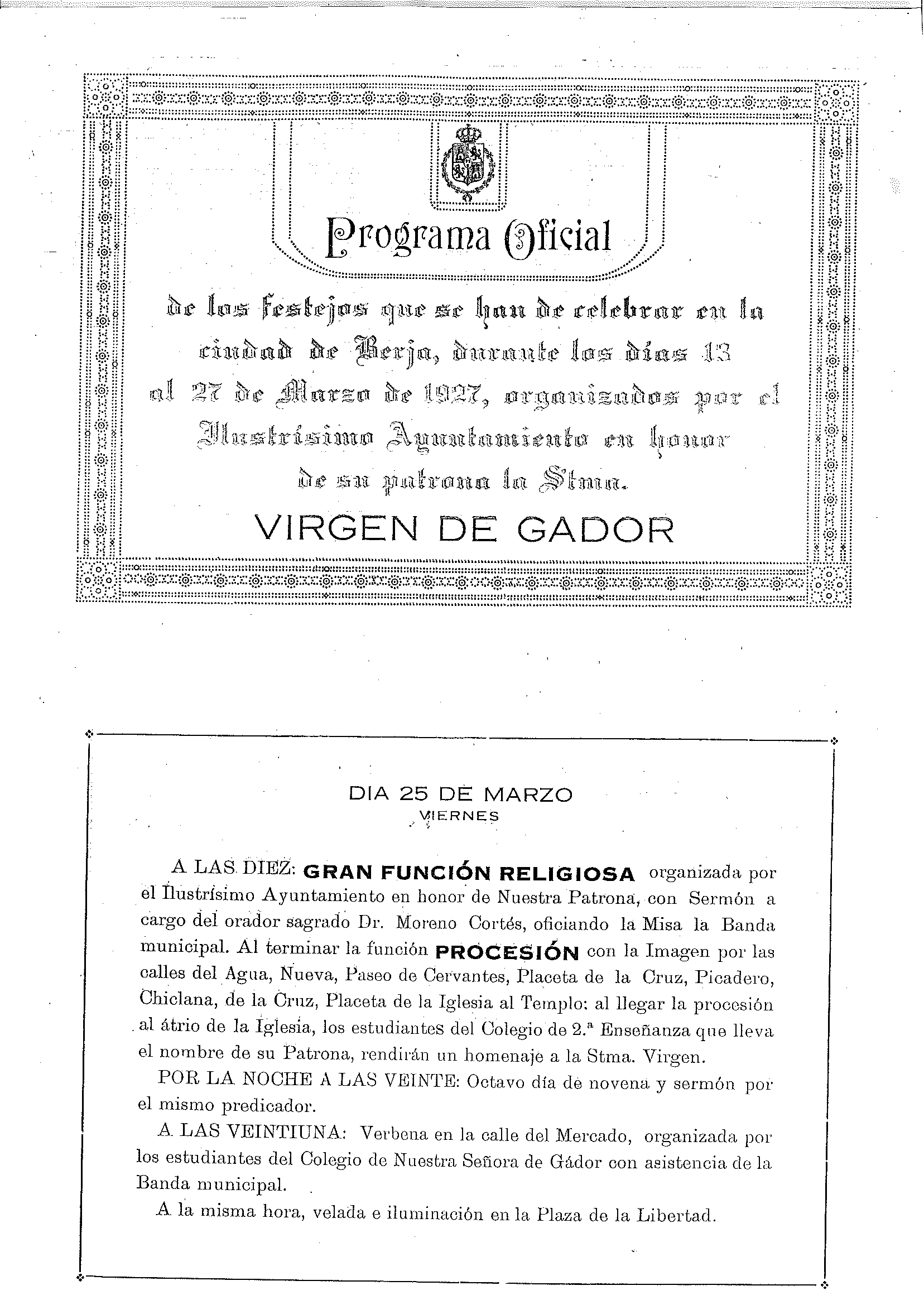 programa de la virgendegador 1927