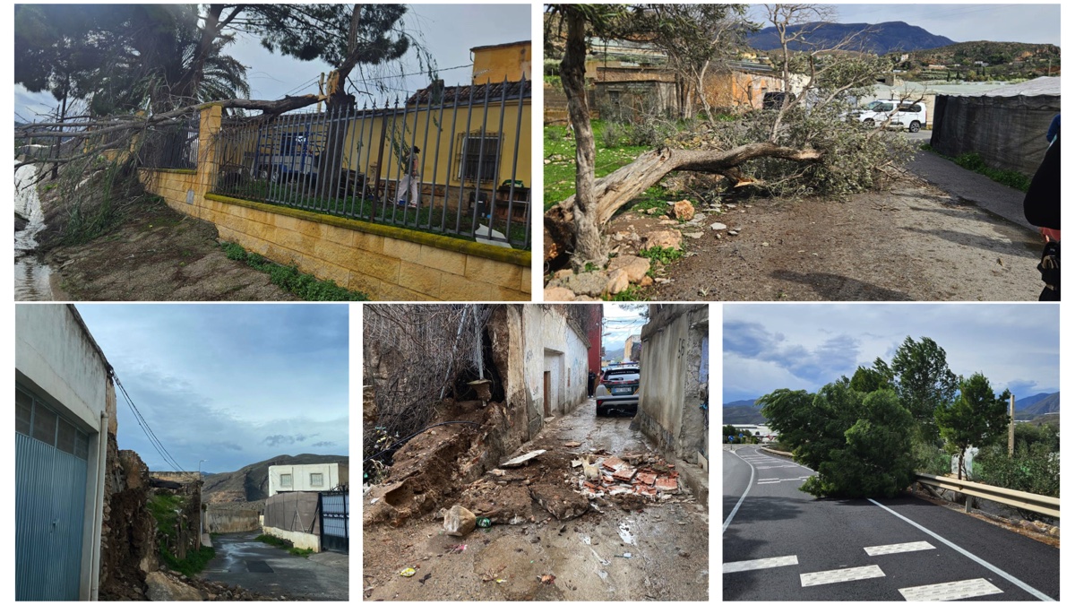 Una veintena de incidencias en Berja por el temporal de lluvia y viento
