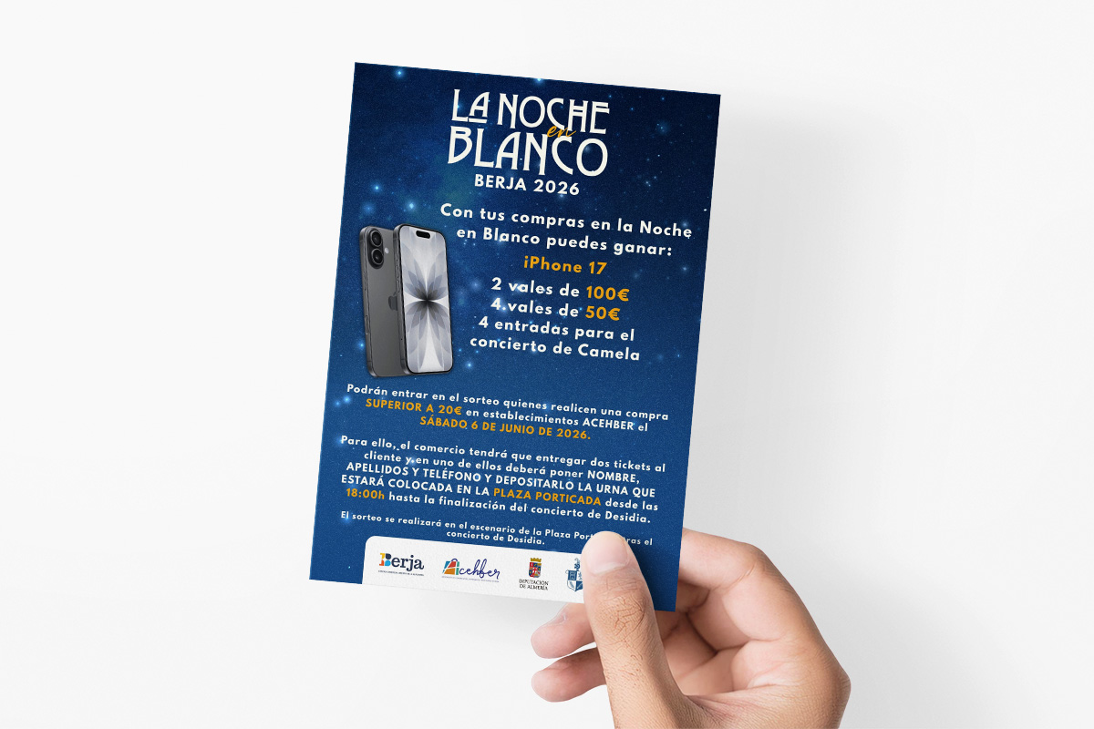 La Noche en Blanco de Berja sorteará un iPhone 17 y más de 400 euros en premios entre los compradores